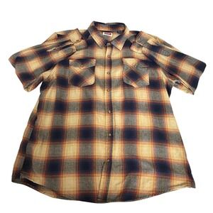 Wrangler Mens 2XL Plaid Western Button Up Shirt Yellow Blue Long Sleeve Outdoors